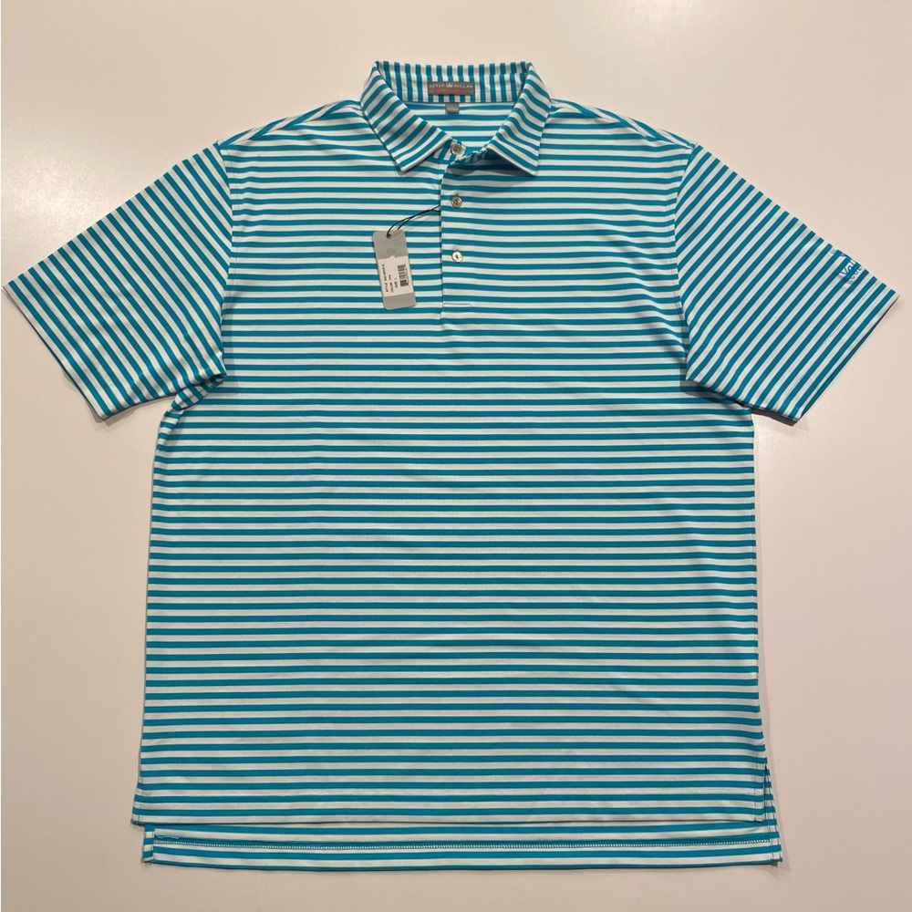 NWT Peter Millar Men's Summer Comfort Large Golf Polo / Teal Striped - Valhalla